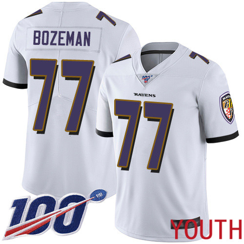 Baltimore Ravens Limited White Youth Bradley Bozeman Road Jersey NFL Football #77 100th Season Vapor Untouchable